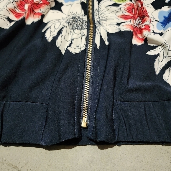 Susan Graver White Navy Floral Swiss Dot Full Zip Jacket Women's Large L Pockets - Picture 6 of 11